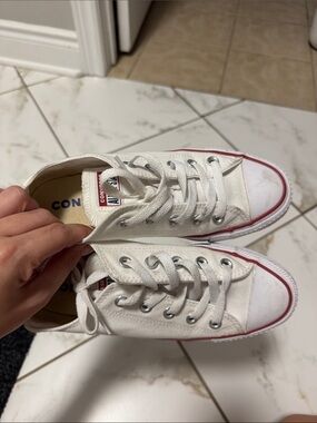 Converse White Canvas Sneakers with Red Trim